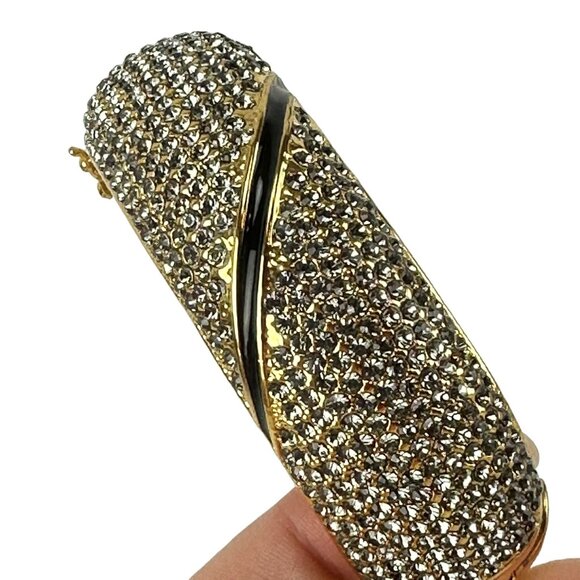 AKKAD Crystal Gold Tone Hinge Bangle Bracelet - Picture 2 of 8